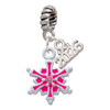 Hot Pink Snowflake with Hot Pink Crystal - Silver Plated Twist Rope Bead Charm Dangle with Mini Year 2026: Year to Remember Jewelry Gift - Celebrations