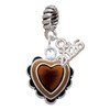 Silver Plated Brown Ruffle Heart - Silver Plated Twist Rope Bead Charm Dangle with Mini Year 2026: Year to Remember Jewelry Gift - Celebrations