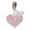 Silver Plated Pink Enamel Heart with Paw Prints - Silver Plated Twist Rope Bead Charm Dangle with Mini Year 2026: Year to Remember Jewelry Gift - Celebrations