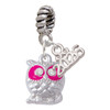 Silver Plated Owl with Hot Pink & Clear Crystal Eyes - Silver Plated Twist Rope Bead Charm Dangle with Mini Year 2026: Year to Remember Jewelry Gift - Celebrations