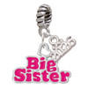 Silver Plated Hot Pink ''Big Sister'' with Heart - Silver Plated Twist Rope Bead Charm Dangle with Mini Year 2026: Year to Remember Jewelry Gift - Celebrations