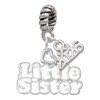 White ''Little Sister'' with Heart - Silver Plated Twist Rope Bead Charm Dangle with Mini Year 2026: Year to Remember Jewelry Gift - Celebrations