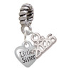 Silver Plated Mini 3-D ''Little Sister'' Heart - Silver Plated Twist Rope Bead Charm Dangle with Mini Year 2026: Year to Remember Jewelry Gift - Celebrations