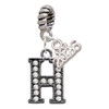 Black Nickeltone Crystal Initial - H - Beaded Border - Silver Plated Twist Rope Bead Charm Dangle with Mini Year 2026: Year to Remember Jewelry Gift - Celebrations