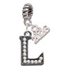 Black Nickeltone Crystal Initial - L - Beaded Border - Silver Plated Twist Rope Bead Charm Dangle with Mini Year 2026: Year to Remember Jewelry Gift - Celebrations