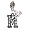 Black Nickeltone Crystal Initial - M - Beaded Border - Silver Plated Twist Rope Bead Charm Dangle with Mini Year 2026: Year to Remember Jewelry Gift - Celebrations