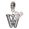 Black Nickeltone Crystal Initial - W - Beaded Border - Silver Plated Twist Rope Bead Charm Dangle with Mini Year 2026: Year to Remember Jewelry Gift - Celebrations