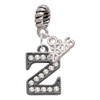Black Nickeltone Crystal Initial - Z - Beaded Border - Silver Plated Twist Rope Bead Charm Dangle with Mini Year 2026: Year to Remember Jewelry Gift - Celebrations
