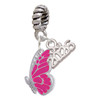 Silver Plated Translucent Hot Pink Flying Butterfly - Silver Plated Twist Rope Bead Charm Dangle with Mini Year 2026: Year to Remember Jewelry Gift - Celebrations
