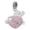 Silver Plated Mom Banner on Pink Crystal Heart - Silver Plated Twist Rope Bead Charm Dangle with Mini Year 2026: Year to Remember Jewelry Gift - Celebrations