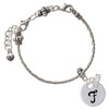 Silver Plated Large Script Letter Disc - F - Silver Plated Twist Rope Bead Charm Dangle with Mini Year 2026 on a large hole bead bracelet Jewelry Ideas and Examples