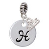 Silver Plated Large Script Letter Disc - H - Silver Plated Twist Rope Bead Charm Dangle with Mini Year 2026: Year to Remember Jewelry Gift - Celebrations