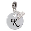 Silver Plated Large Script Letter Disc - K - Silver Plated Twist Rope Bead Charm Dangle with Mini Year 2026: Year to Remember Jewelry Gift - Celebrations