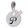 Silver Plated Large Script Letter Disc - P - Silver Plated Twist Rope Bead Charm Dangle with Mini Year 2026: Year to Remember Jewelry Gift - Celebrations
