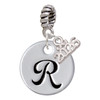 Silver Plated Large Script Letter Disc - R - Silver Plated Twist Rope Bead Charm Dangle with Mini Year 2026: Year to Remember Jewelry Gift - Celebrations