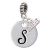Silver Plated Large Script Letter Disc - S - Silver Plated Twist Rope Bead Charm Dangle with Mini Year 2026: Year to Remember Jewelry Gift - Celebrations