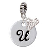Silver Plated Large Script Letter Disc - U - Silver Plated Twist Rope Bead Charm Dangle with Mini Year 2026: Year to Remember Jewelry Gift - Celebrations
