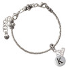 Silver Plated Capital Letter - K - Pebble Disc - Silver Plated Twist Rope Bead Charm Dangle with Mini Year 2026 on a large hole bead bracelet Jewelry Ideas and Examples