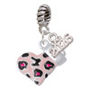 Pink Cheetah Print Heart with Nurse Hat - Silver Plated Twist Rope Bead Charm Dangle with Mini Year 2026: Year to Remember Jewelry Gift - Celebrations