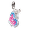 Silver Plated Large Translucent Hot Pink & Blue Flying Butterfly - Silver Plated Twist Rope Bead Charm Dangle with Mini Year 2026: Year to Remember Jewelry Gift - Celebrations