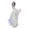 Silver Plated Large Translucent Purple & Lime Green Flying Butterfly - Silver Plated Twist Rope Bead Charm Dangle with Mini Year 2026: Year to Remember Jewelry Gift - Celebrations