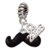 Silver Plated Small Black Enamel Mustache - Silver Plated Twist Rope Bead Charm Dangle with Mini Year 2026: Year to Remember Jewelry Gift - Celebrations