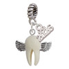 White Tooth with Wings - Tooth Fairy - Silver Plated Twist Rope Bead Charm Dangle with Mini Year 2026: Year to Remember Jewelry Gift - Celebrations