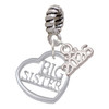 Silver Plated Big Sister in Open Heart - 5/8'' - Silver Plated Twist Rope Bead Charm Dangle with Mini Year 2026: Year to Remember Jewelry Gift - Celebrations