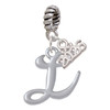 Silver Plated Small Gelato Script Initial - L - Silver Plated Twist Rope Bead Charm Dangle with Mini Year 2026: Year to Remember Jewelry Gift - Celebrations