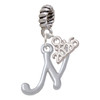 Silver Plated Small Gelato Script Initial - N - Silver Plated Twist Rope Bead Charm Dangle with Mini Year 2026: Year to Remember Jewelry Gift - Celebrations