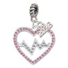 Silver Plated Large Pink Crystal Heart with Clear Heartbeat - Silver Plated Twist Rope Bead Charm Dangle with Mini Year 2026: Year to Remember Jewelry Gift - Celebrations