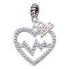 Silver Plated Large Clear Crystal Heart with Heartbeat - Silver Plated Twist Rope Bead Charm Dangle with Mini Year 2026: Year to Remember Jewelry Gift - Celebrations