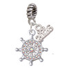 Silver Plated AB Crystal Ship Wheel - Direction - Silver Plated Twist Rope Bead Charm Dangle with Mini Year 2026: Year to Remember Jewelry Gift - Celebrations