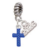 Silver Plated Small Blue Crystal Cross - Silver Plated Twist Rope Bead Charm Dangle with Mini Year 2026: Year to Remember Jewelry Gift - Celebrations