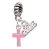 Silver Plated Small Pink Crystal Cross - Silver Plated Twist Rope Bead Charm Dangle with Mini Year 2026: Year to Remember Jewelry Gift - Celebrations