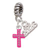 Silver Plated Small Hot Pink Crystal Cross - Silver Plated Twist Rope Bead Charm Dangle with Mini Year 2026: Year to Remember Jewelry Gift - Celebrations