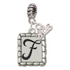 Silver Plated Pebble Border Initial - F - Silver Plated Twist Rope Bead Charm Dangle with Mini Year 2026: Year to Remember Jewelry Gift - Celebrations