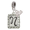 Silver Plated Pebble Border Initial - N - Silver Plated Twist Rope Bead Charm Dangle with Mini Year 2026: Year to Remember Jewelry Gift - Celebrations