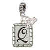Silver Plated Pebble Border Initial - Q - Silver Plated Twist Rope Bead Charm Dangle with Mini Year 2026: Year to Remember Jewelry Gift - Celebrations