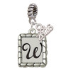 Silver Plated Pebble Border Initial - W - Silver Plated Twist Rope Bead Charm Dangle with Mini Year 2026: Year to Remember Jewelry Gift - Celebrations