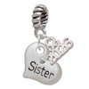 Silver Plated Small ''Sister'' Heart with Clear Crystal - Silver Plated Twist Rope Bead Charm Dangle with Mini Year 2026: Year to Remember Jewelry Gift - Celebrations