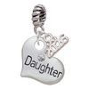 Silver Plated Large ''Daughter'' Heart with Clear Crystal - Silver Plated Twist Rope Bead Charm Dangle with Mini Year 2026: Year to Remember Jewelry Gift - Celebrations