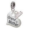 Silver Plated Large ''Grandmother'' Heart with Clear Crystal - Silver Plated Twist Rope Bead Charm Dangle with Mini Year 2026: Year to Remember Jewelry Gift - Celebrations