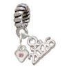 Silver Plated Mini Light Pink Crystal Heart - Silver Plated Twist Rope Bead Charm Dangle with Mini Year 2026: Year to Remember Jewelry Gift - Celebrations