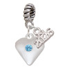 Silver Plated Large March - Hot Blue Crystal Heart - Silver Plated Twist Rope Bead Charm Dangle with Mini Year 2026: Year to Remember Jewelry Gift - Celebrations