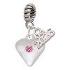 Silver Plated Large October - Hot Pink Crystal Heart - Silver Plated Twist Rope Bead Charm Dangle with Mini Year 2026: Year to Remember Jewelry Gift - Celebrations