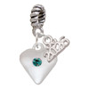Silver Plated Large December - Teal Crystal Heart - Silver Plated Twist Rope Bead Charm Dangle with Mini Year 2026: Year to Remember Jewelry Gift - Celebrations