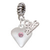 Silver Plated Large Light Pink Crystal Heart - Silver Plated Twist Rope Bead Charm Dangle with Mini Year 2026: Year to Remember Jewelry Gift - Celebrations