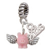 Silver Plated Mini Pink Flying Pig - Silver Plated Twist Rope Bead Charm Dangle with Mini Year 2026: Year to Remember Jewelry Gift - Celebrations