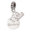 Silver Plated Te Quiero Disc - Silver Plated Twist Rope Bead Charm Dangle with Mini Year 2026: Year to Remember Jewelry Gift - Celebrations